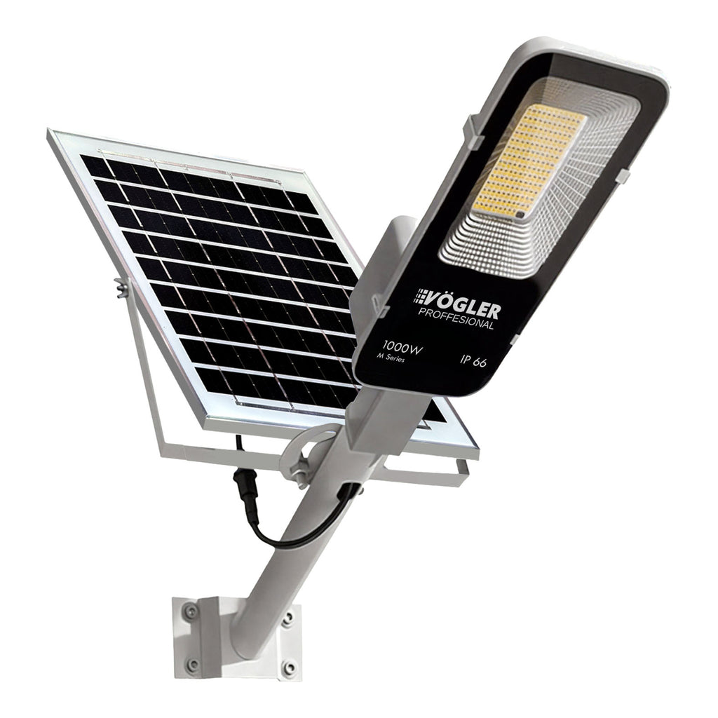 Potente lampada solare, sensore crepuscolare, telecomando, Vögler Professional 1000W