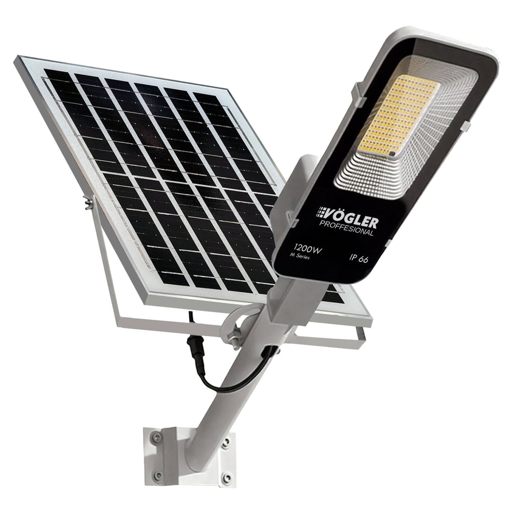 Potente lampada solare, sensore crepuscolare, telecomando, Vögler Professional 1200W