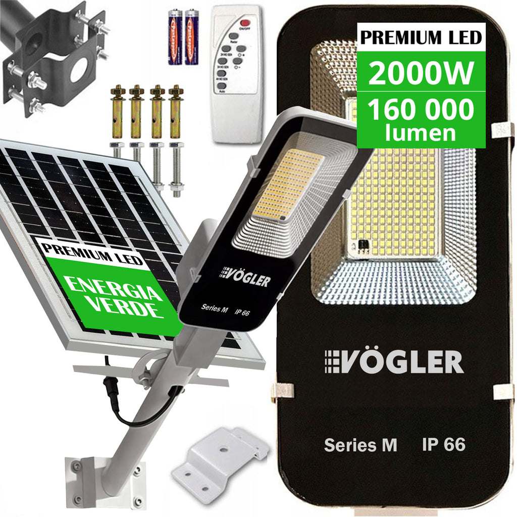 Potente luce solare, sensore crepuscolare, telecomando, Vögler Serie M 2000W