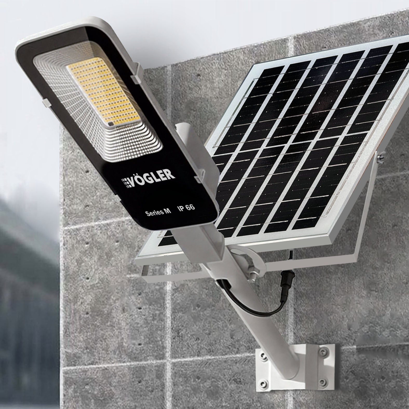 Potente luce solare, sensore crepuscolare, telecomando, Vögler Serie M 2000W