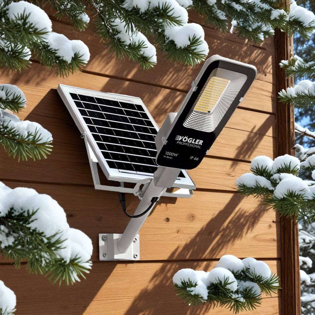 Potente lampada solare, sensore crepuscolare, telecomando, Vögler Professional 1000W