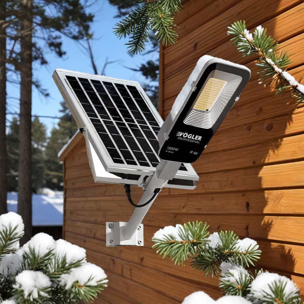 Potente lampada solare, sensore crepuscolare, telecomando, Vögler Professional 1500W