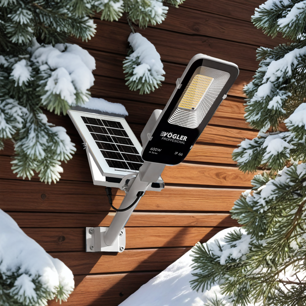 Potente lampada solare, sensore crepuscolare, telecomando, Vögler Professional 600W