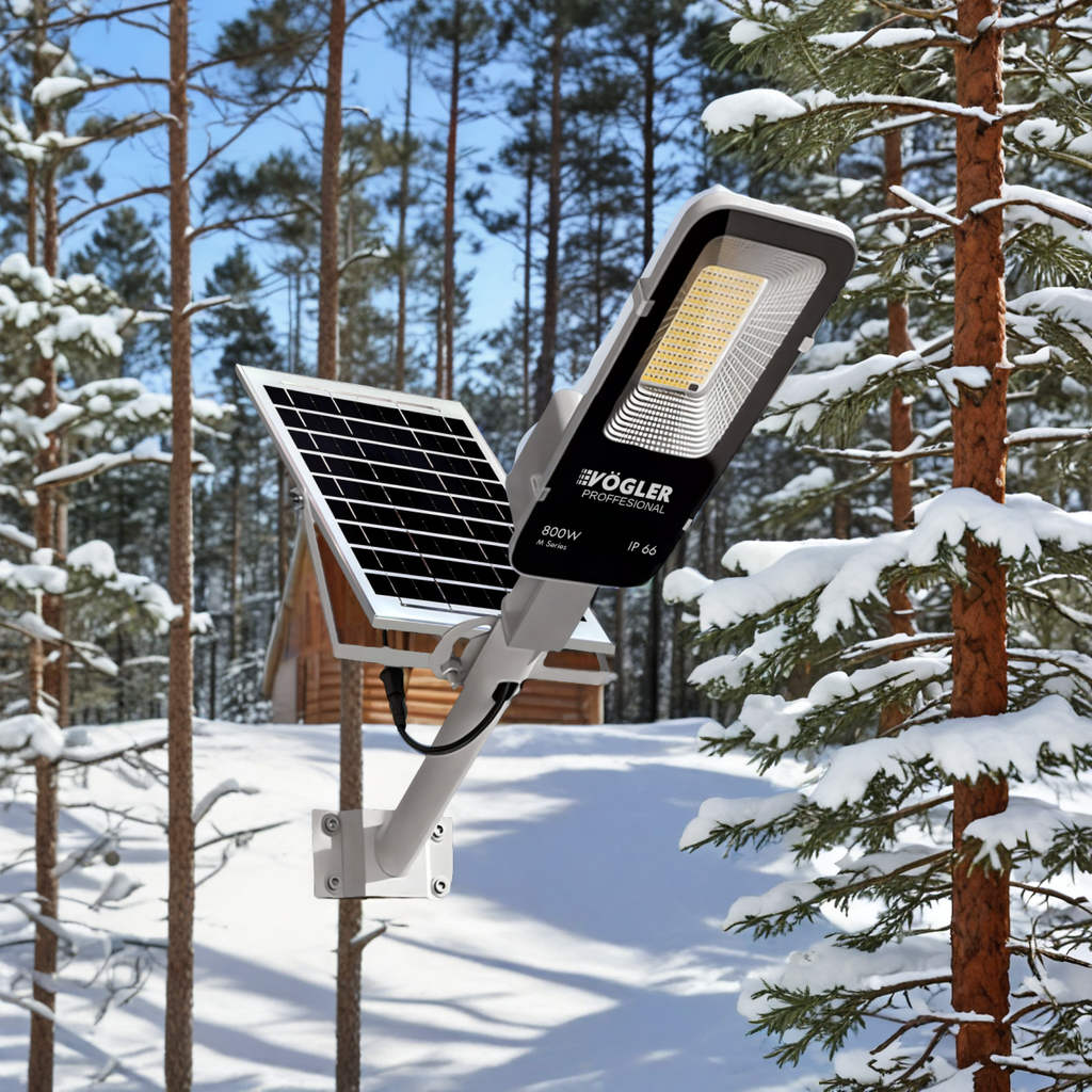 Potente lampada solare, sensore crepuscolare, telecomando, Vögler Professional 800W
