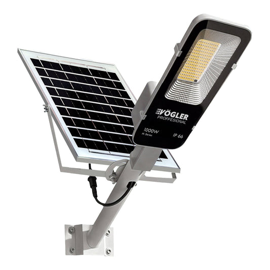 Potente lampada solare, sensore crepuscolare, telecomando, Vögler Professional 1000W