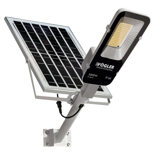 Potente lampada solare, sensore crepuscolare, telecomando, Vögler Professional 2500W